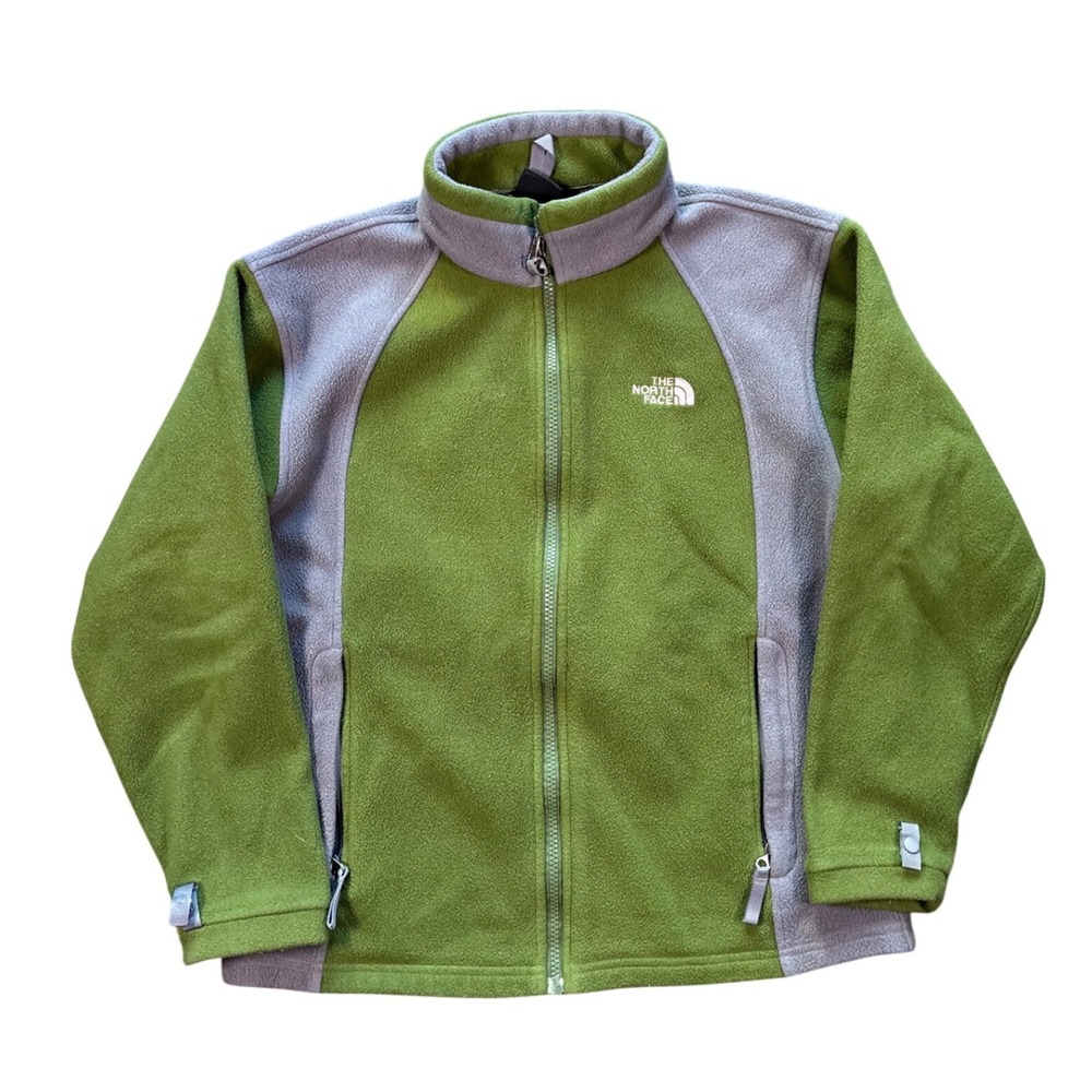 Vintage 90's 00's The North Face Green Grey Full Zip Fleece Jacket Boys Size L